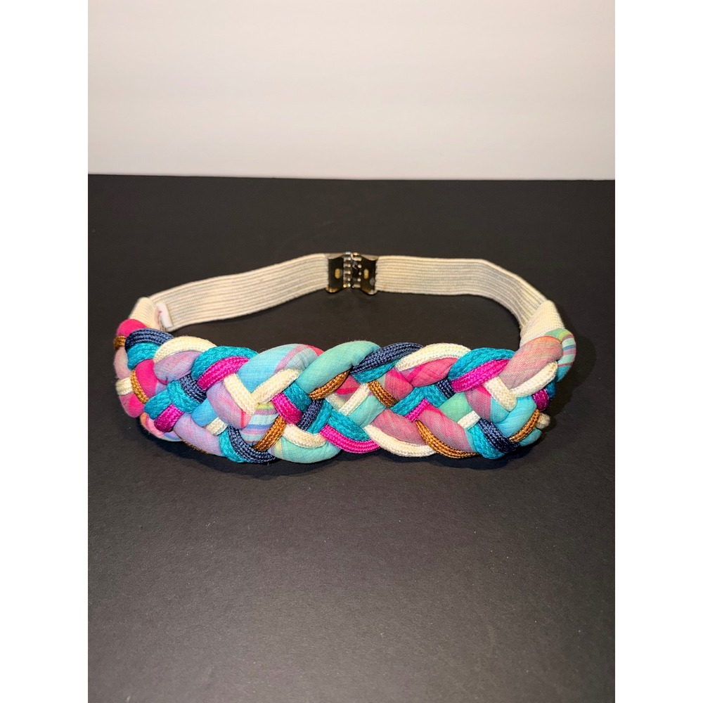 Talbots Vintage 80's Braided Elastic Waist Belt Multicolor Woven Retro Boho Sz S